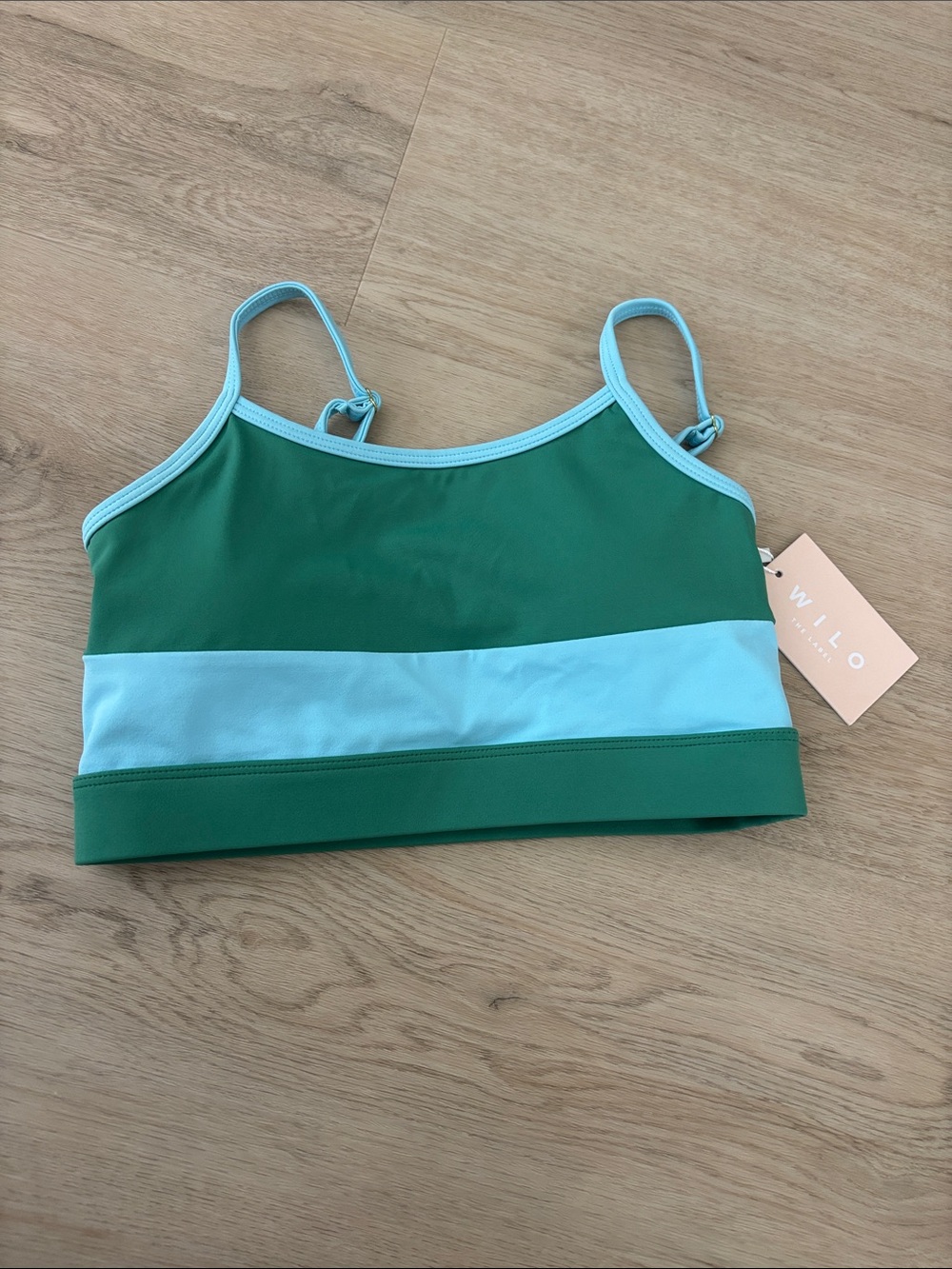 Wilo The Label Contrast Scoop Bra Sports Bra Cropped Top Green Blue XS NWTS NEW